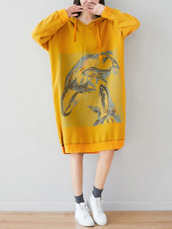 Loose Ethnic Floral Hooded Sweatshirt Dress - Image 2