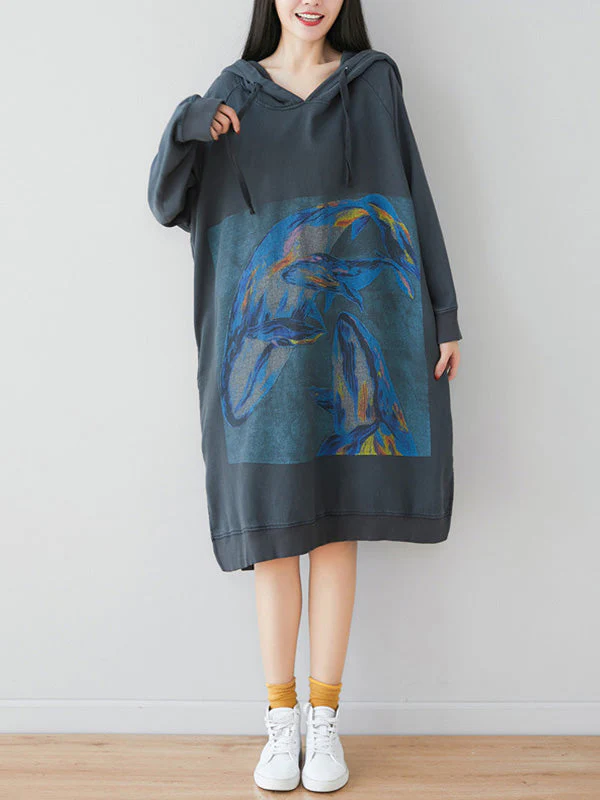 Loose Ethnic Floral Hooded Sweatshirt Dress - Image 7