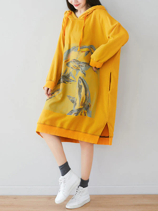 Loose Ethnic Floral Hooded Sweatshirt Dress - Image 9