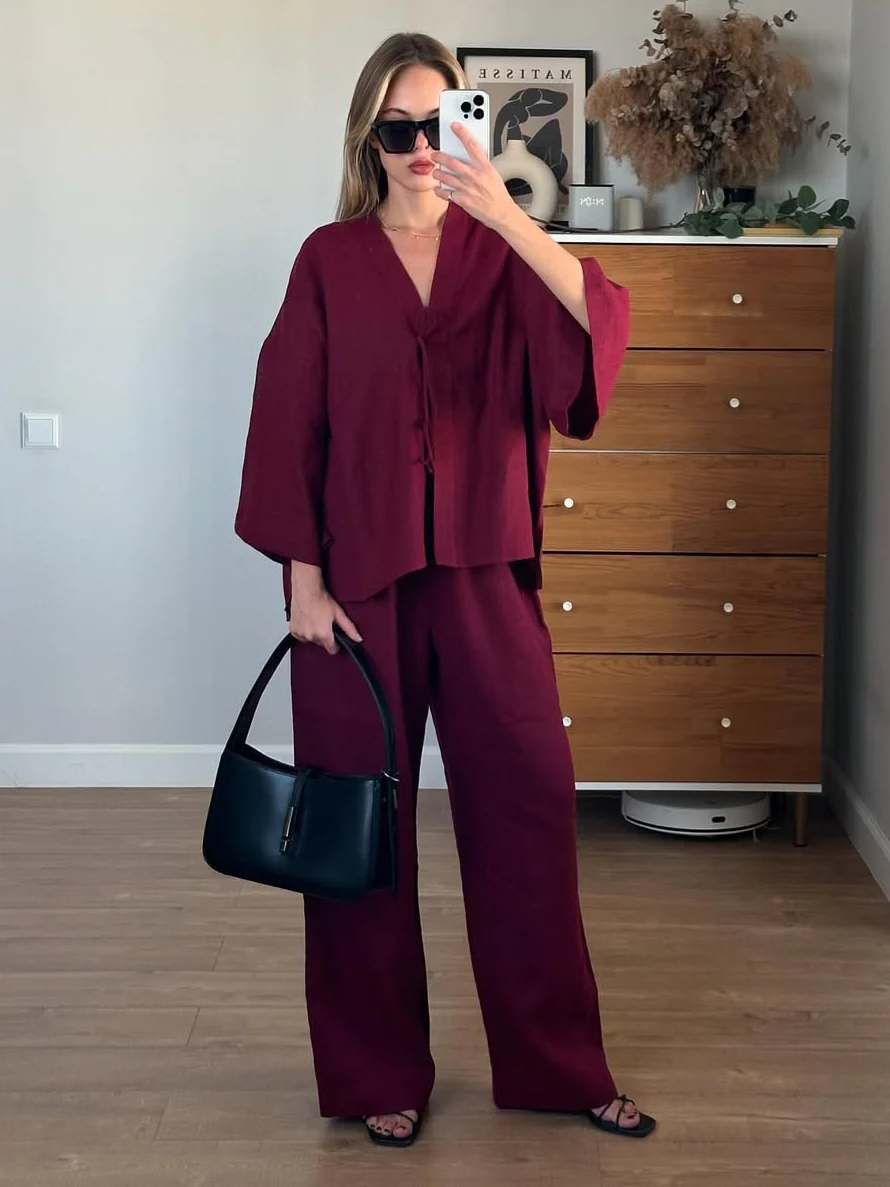 Loose Tie Cotton Linen Suit - Image 5