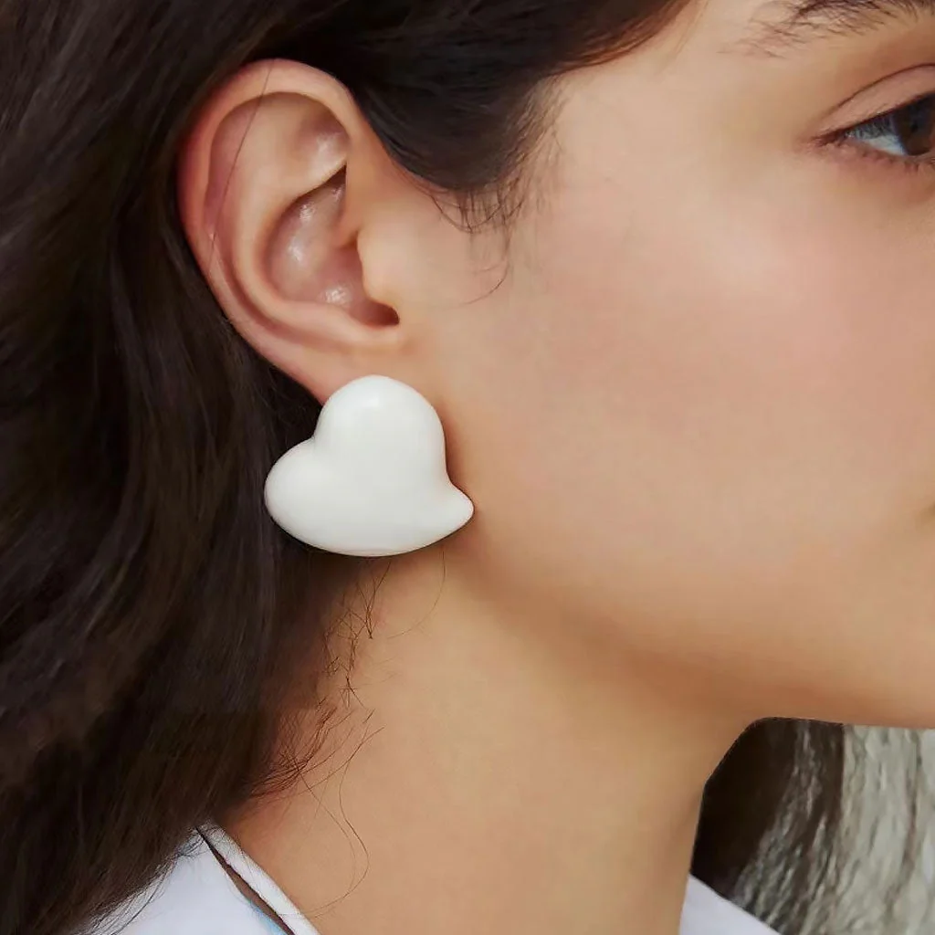 LOVE IS AROUND French Style Enamel Puffed Heart Stud Earrings - Image 4