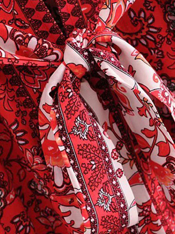 Bride To Be Floral Print Red Cotton Viscose Long Length Gown Kimono - Image 5