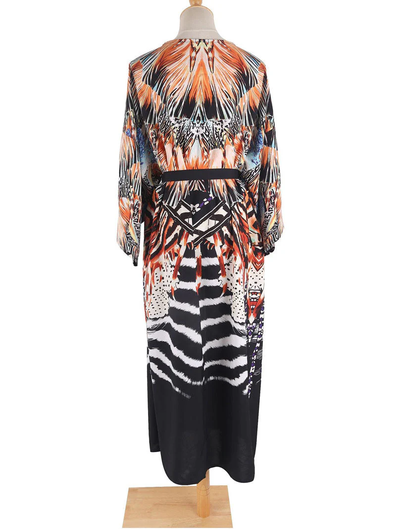 Printed Black Color Polyester Long Length Gown Kimono Duster Robe - Image 7