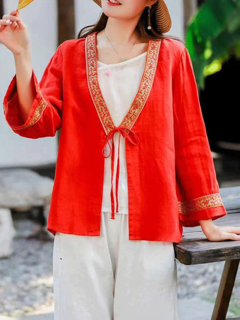 Love Yourself Embroidery lace-up Shirt Top - Image 8