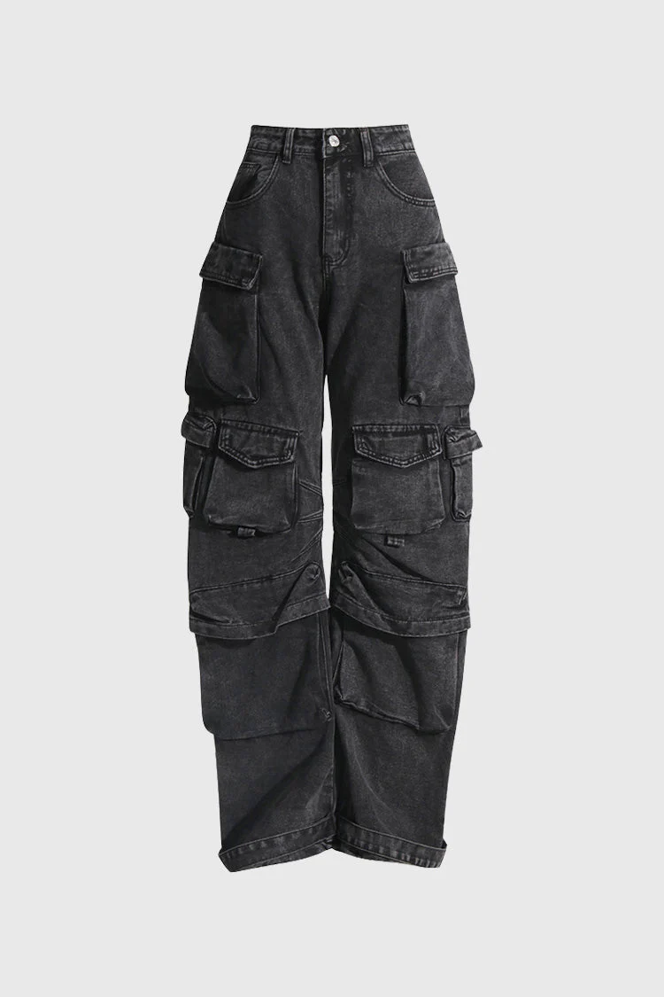 Low Waisted Cargo Jeans - Black - Image 3