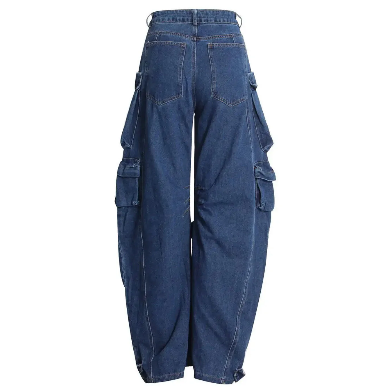 BLUE Low WaistED CARGO JEANS with Pockets - Image 4
