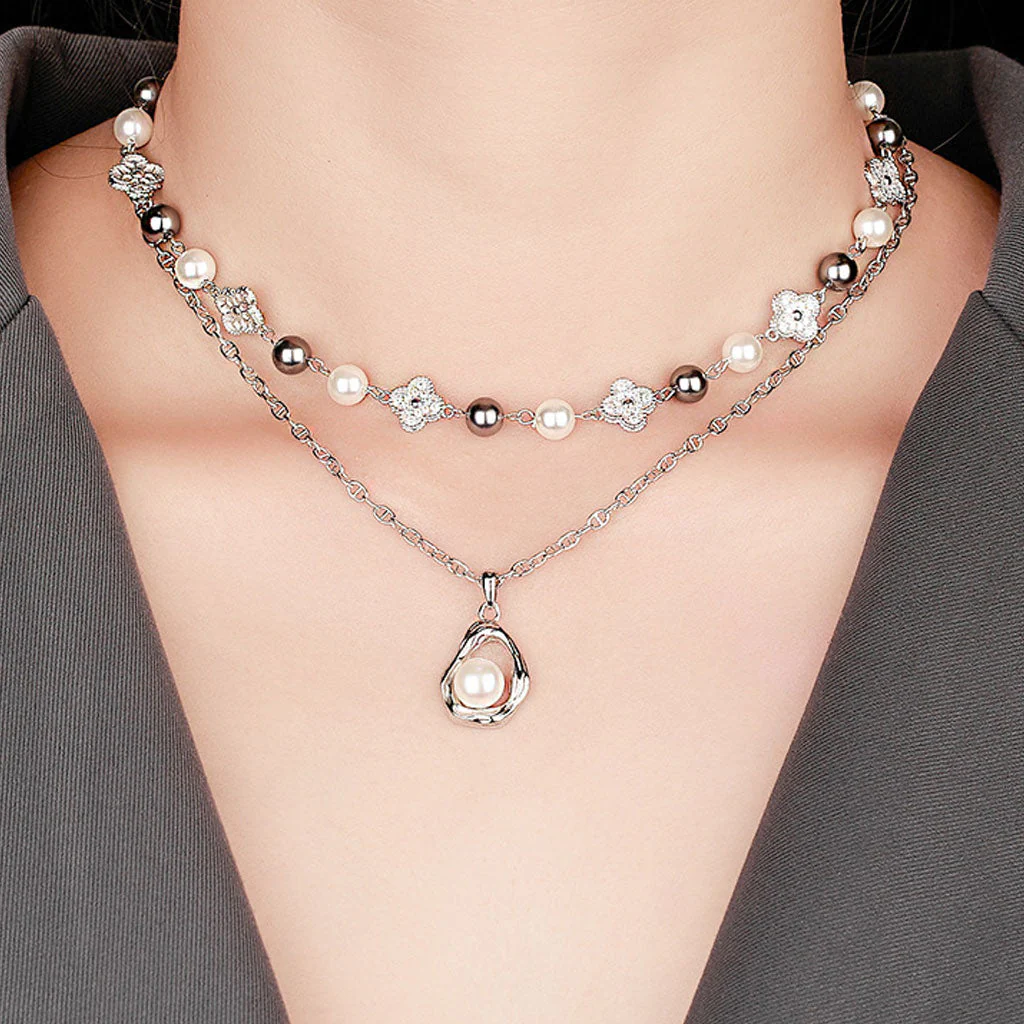 Lucky Cubic Zirconia Clover Crystal Pearl Cable Chain Bolo Slider NeckLace - Image 5