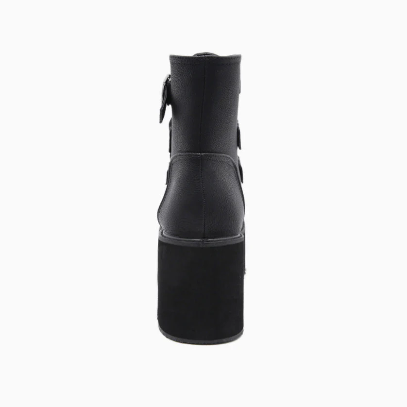 Punk Lug Sole Buckle Strap Chunky Heel Platform Boots - Black - Image 3
