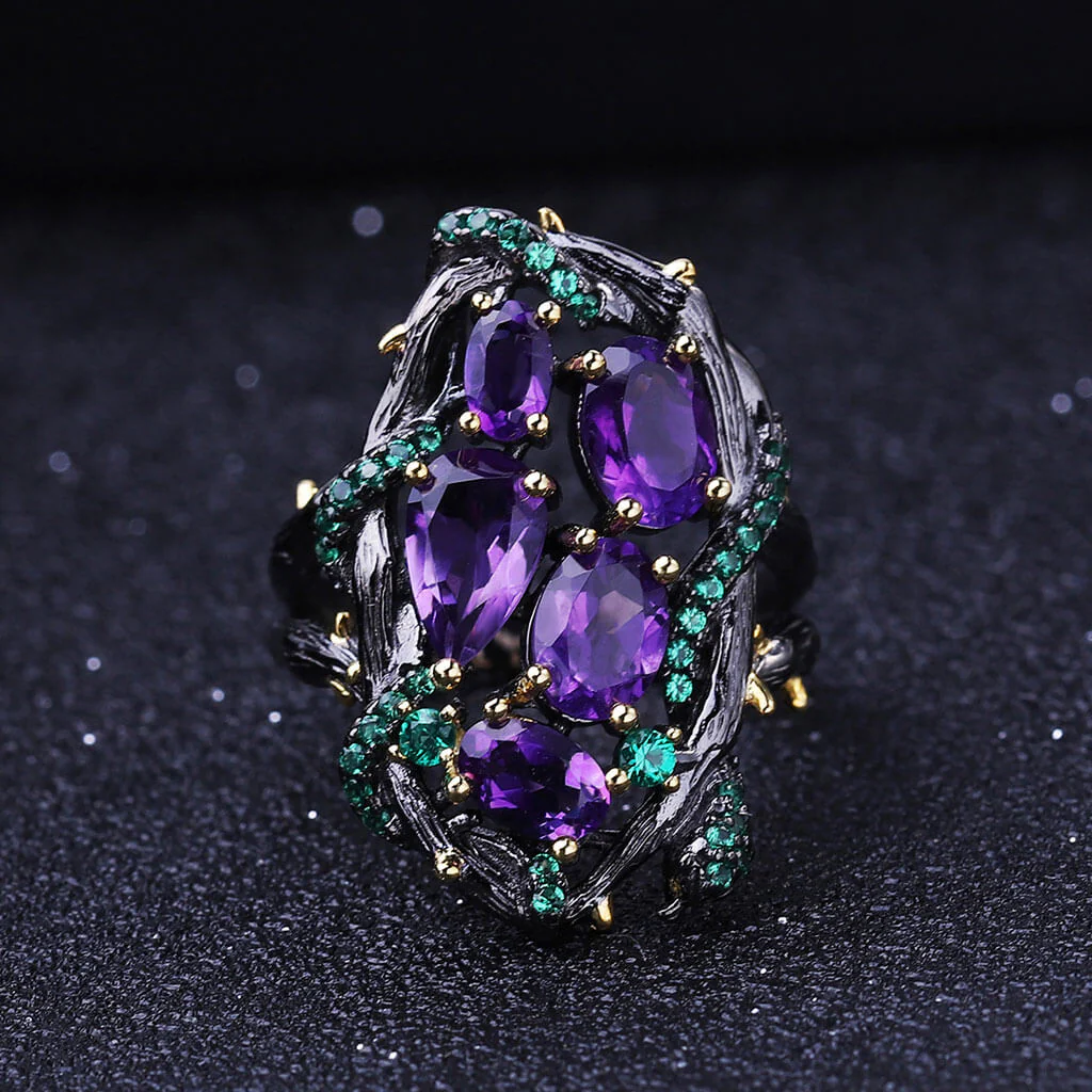 Luminous Emerald Green Nano Crystal Snake Natural Amethyst Ring - Image 2
