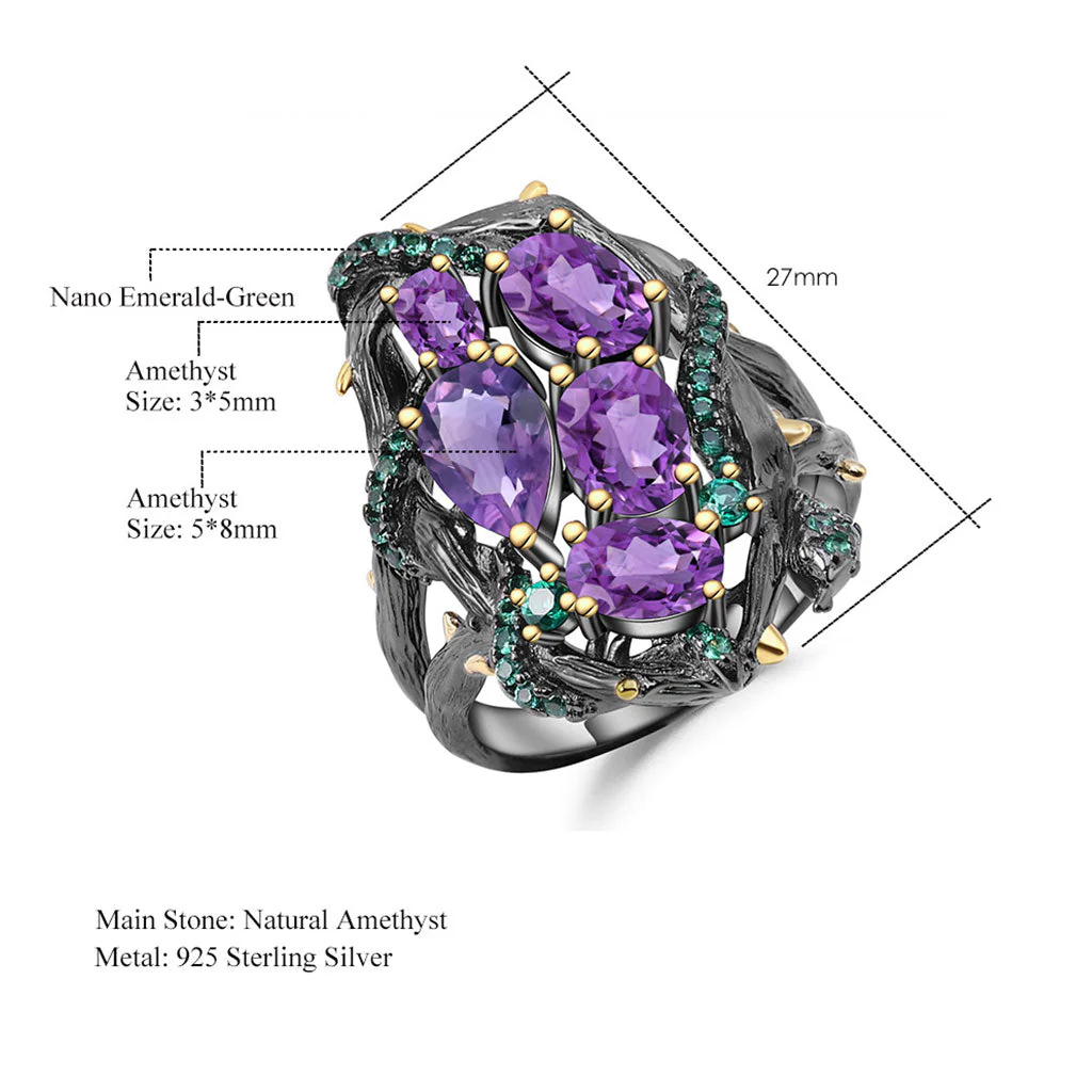 Luminous Emerald Green Nano Crystal Snake Natural Amethyst Ring - Image 3