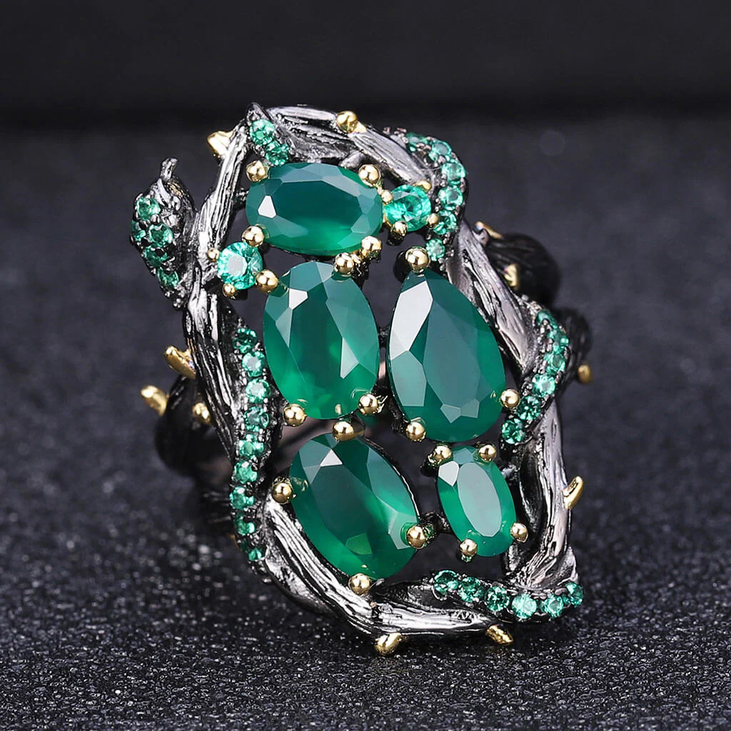 Luminous Emerald Nano Crystal Snake Natural Green Agate Ring - Image 2