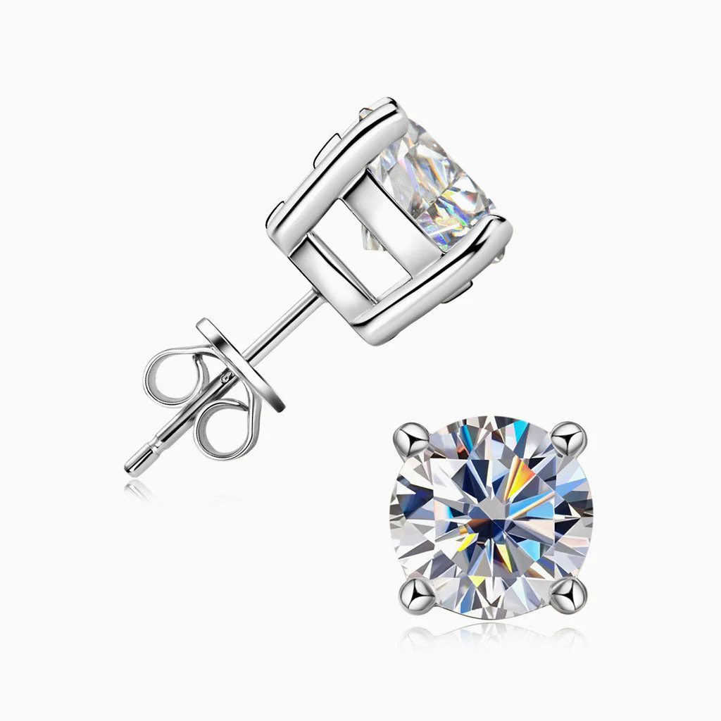 Luminous Sterling Silver Four Prong Basket Moissanite Solitaire Stud Earrings - Image 2