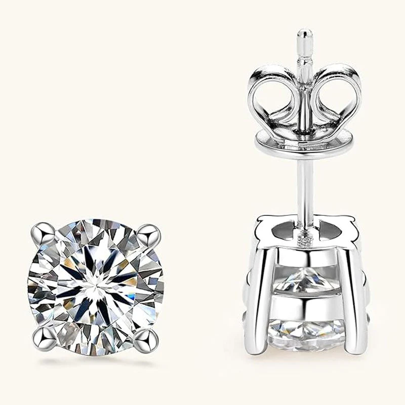 Luminous Sterling Silver Four Prong Basket Moissanite Solitaire Stud Earrings - Image 3