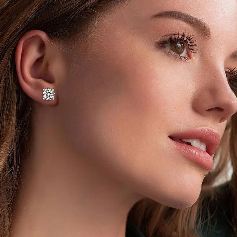 Luminous Sterling Silver Four Prong Basket Moissanite Solitaire Stud Earrings - Image 4