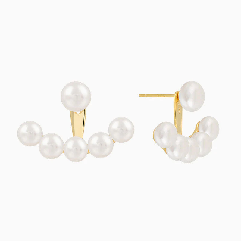 Luster Freshwater Pearl 18K Gold Plated Smile Ear Jacket Earrings - Image 2
