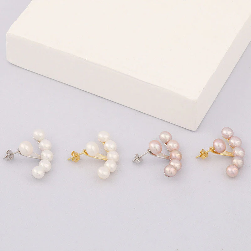 Luster Freshwater Pearl 18K Gold Plated Smile Ear Jacket Earrings - Image 3