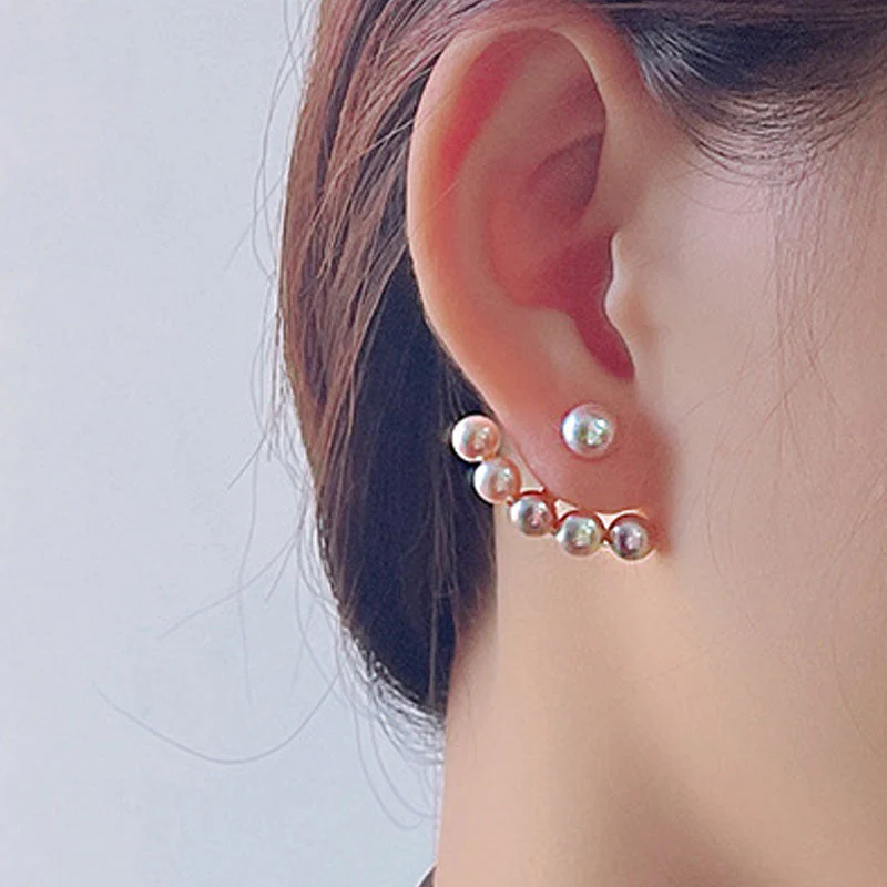 Luster Freshwater Pearl 18K Gold Plated Smile Ear Jacket Earrings - Image 5