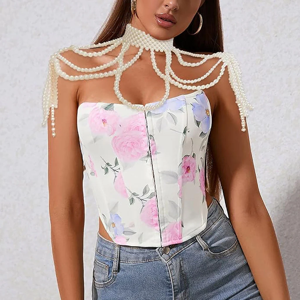 Lustrous Chain Link Layered Imitation Pearl Choker Body Chain - Image 2