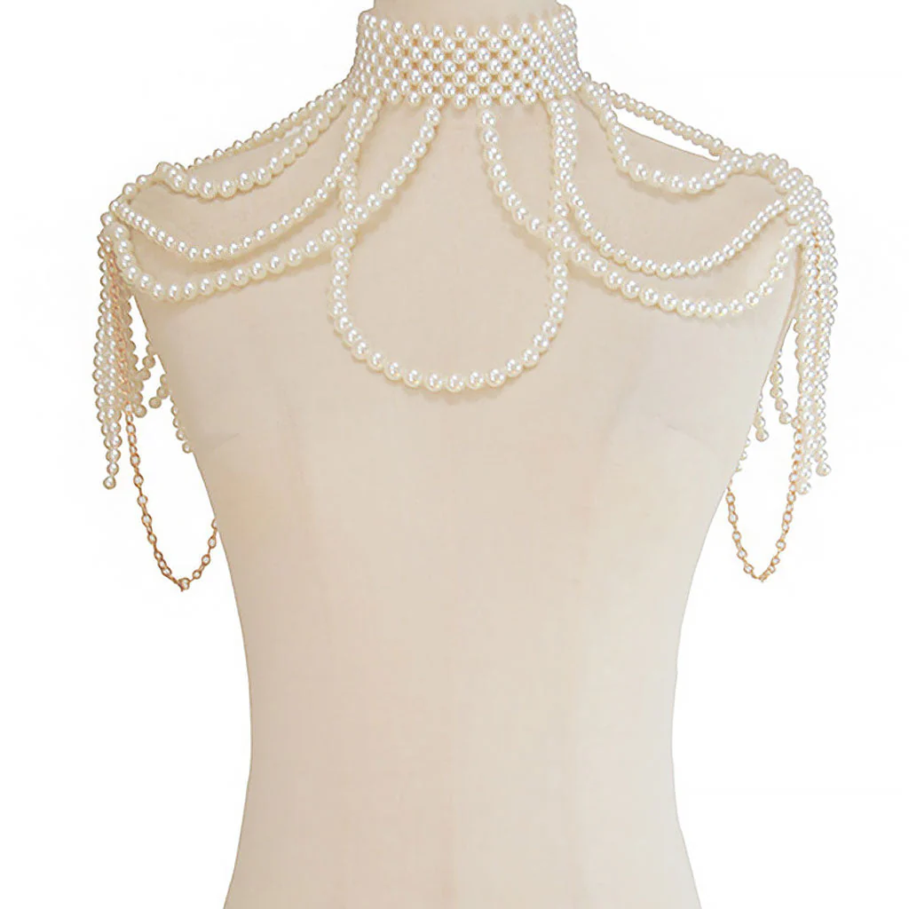 Lustrous Chain Link Layered Imitation Pearl Choker Body Chain - Image 4