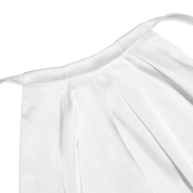 Lustrous Satin Halter Neck High Slit Self Tie Backless Maxi Dress - White - Image 6