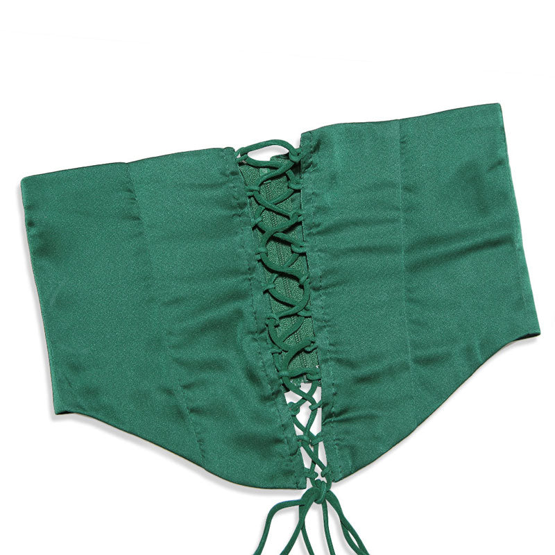 Lustrous Satin Lace Trim V Neck Cami Mini Slip Dress - Green - Image 6