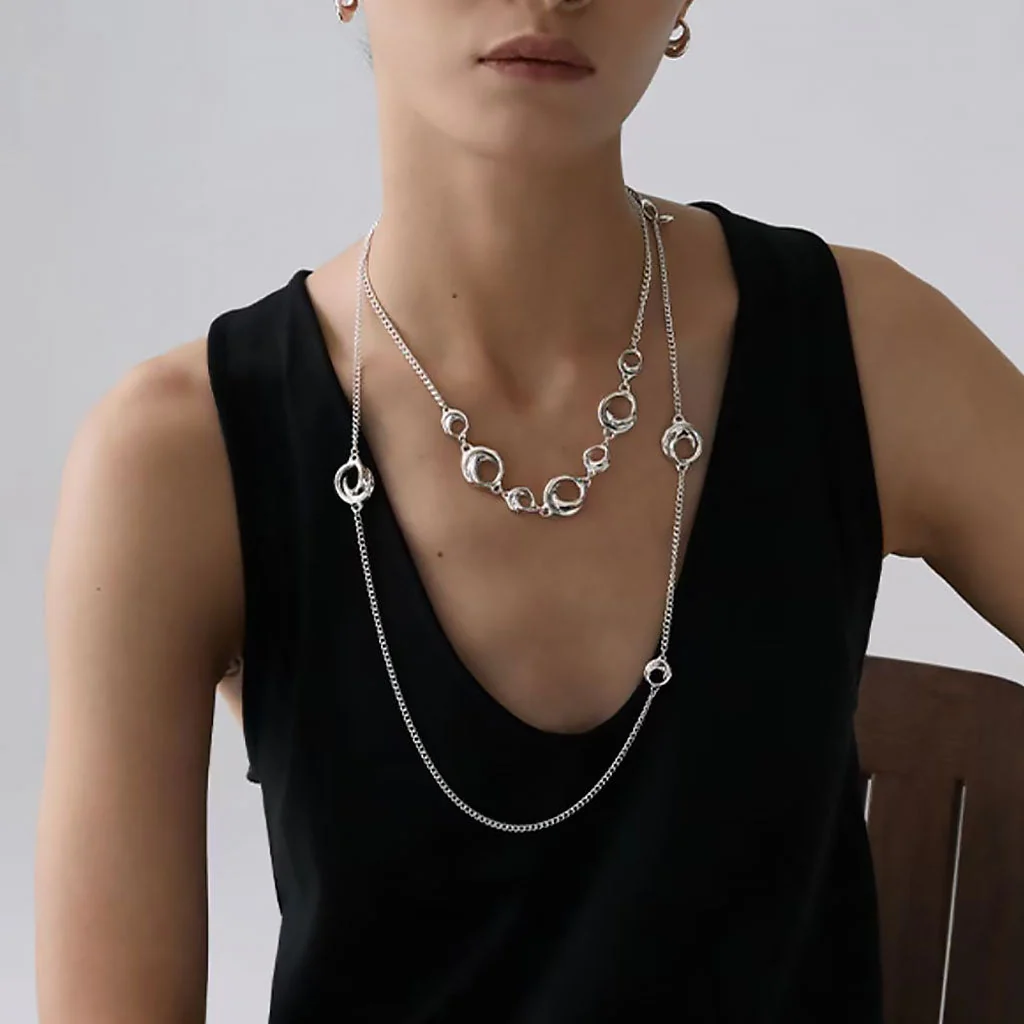Luxe Sterling Silver Plated 18" Curb Chain Spaced Open Hoop NeckLace - Image 2