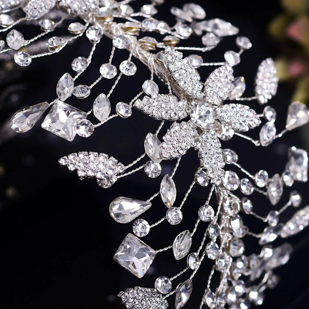 Luxurious Gemstone Crystal Embellished Bridal Headband - Silver - Image 2