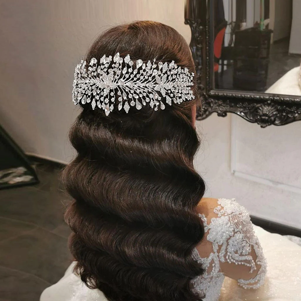 Luxurious Gemstone Crystal Embellished Bridal Headband - Silver - Image 3
