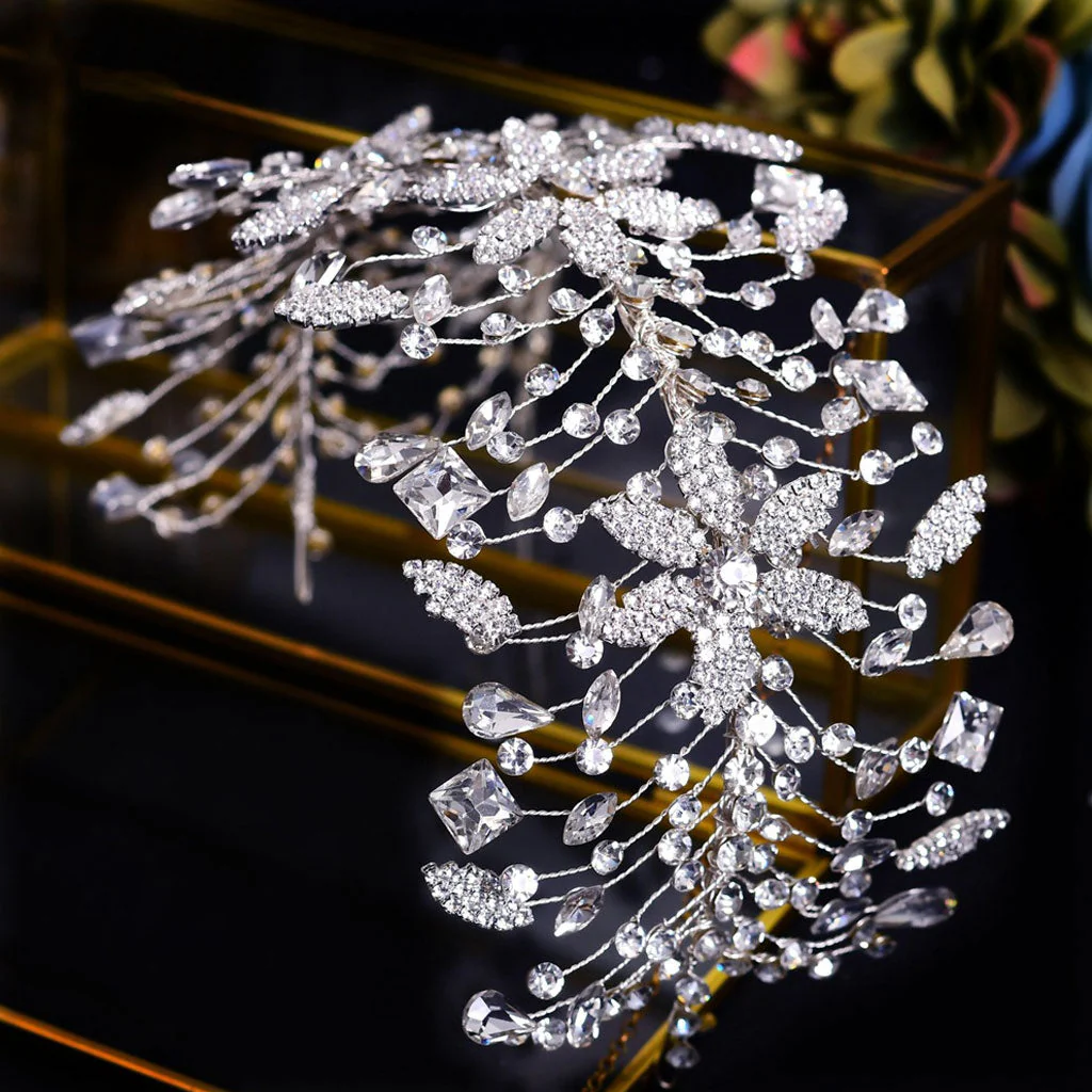 Luxurious Gemstone Crystal Embellished Bridal Headband - Silver - Image 4