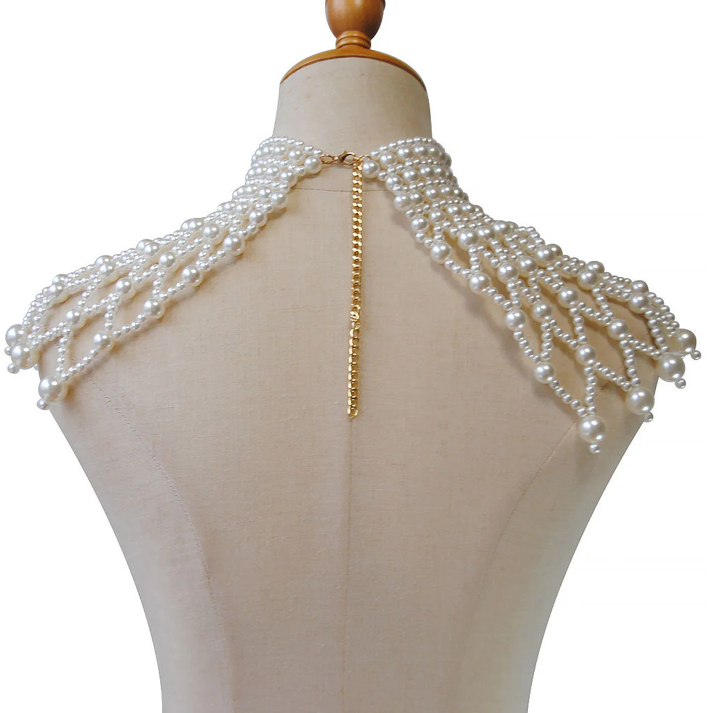 Luxurious Hollow Out Woven Imitation Baroque Pearl Choker Body Chain - Image 5