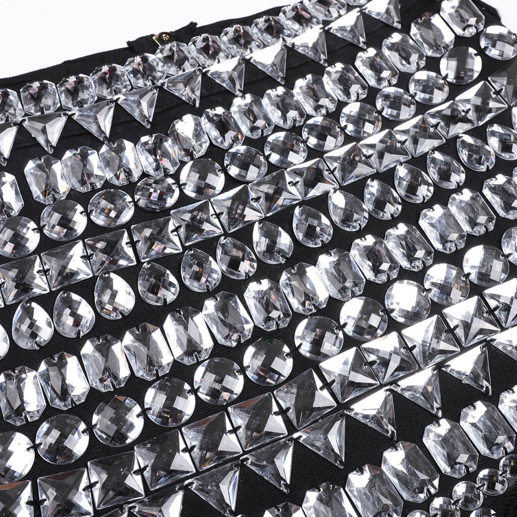 Luxurious Rhinestone Decor Zip Back High Waist Bandage Booty Shorts - Image 5