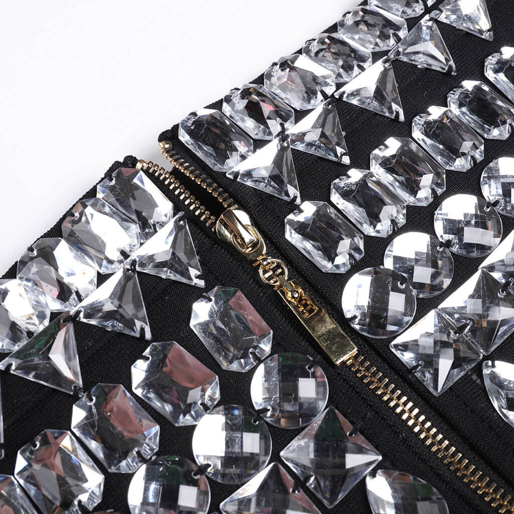 Luxurious Rhinestone Decor Zip Back High Waist Bandage Booty Shorts - Image 6