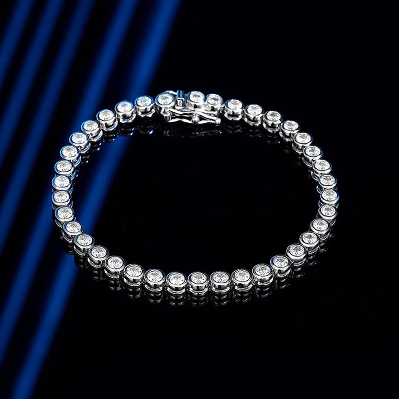 Luxurious Sterling Silver Round Bezel 3MM Moissanite Tennis Bracelet - Image 2