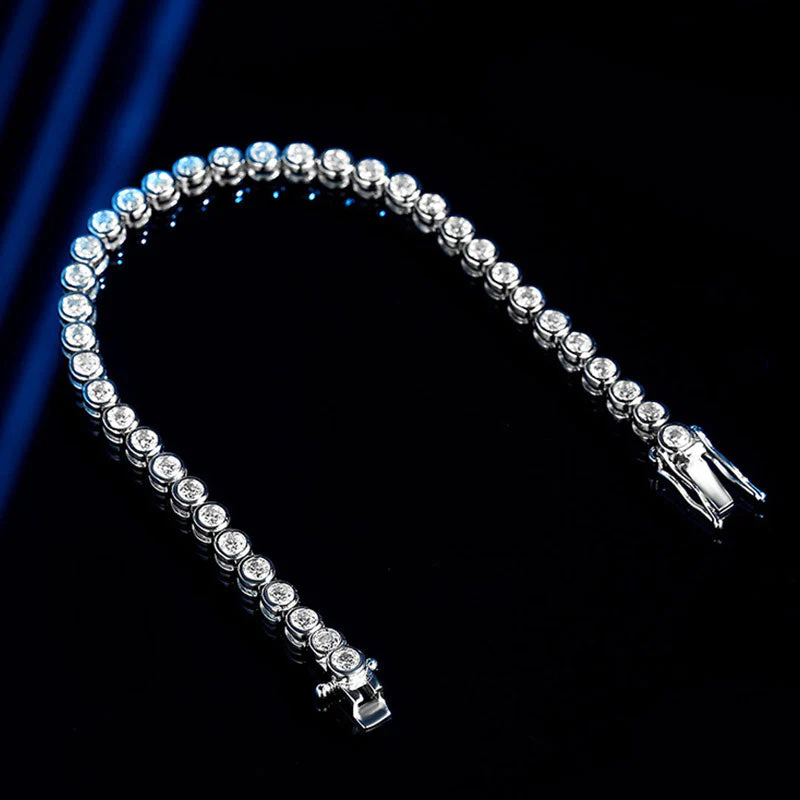 Luxurious Sterling Silver Round Bezel 3MM Moissanite Tennis Bracelet - Image 3