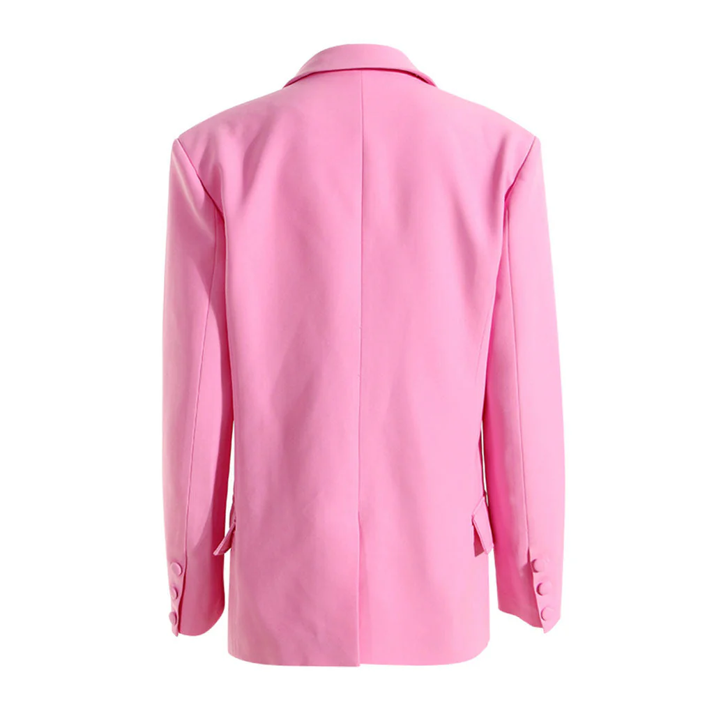 Luxury Cargo Pocket Faux Pearl Belt Padded Long Sleeve Single Breasted Blazer - Image 3