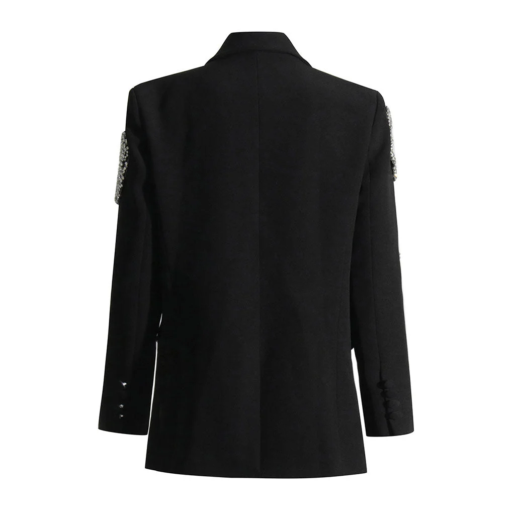 Luxury Crystal Bow Embellished Lapel Collar Single Breasted Blazer - Image 2