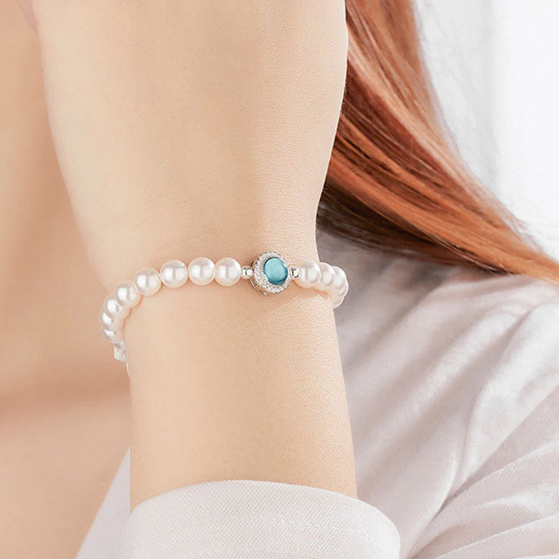 Luxury Freshwater Pearl Cubic Zirconia Aquamarine Crystal Charm Bracelet - Image 5