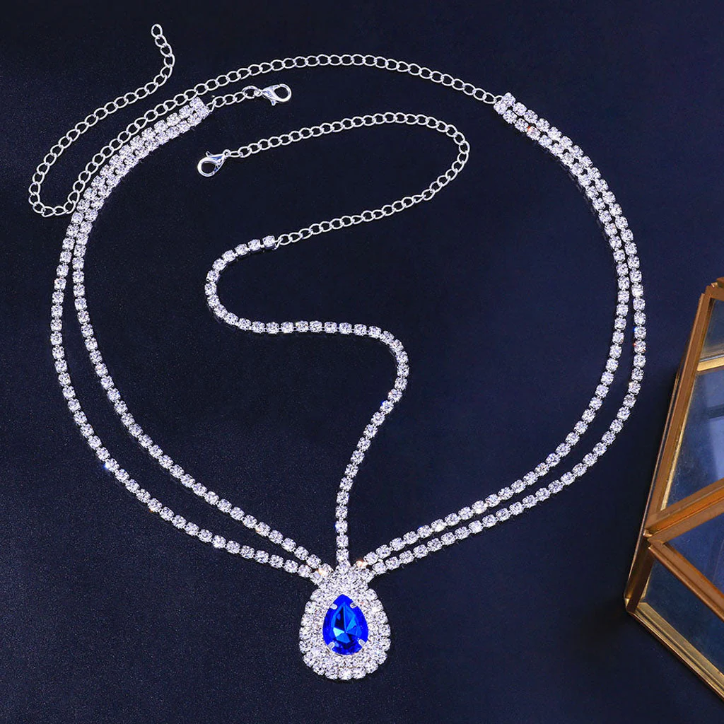 Luxury Gem Detail Crystal Embellished Layered Head Chain - Silver - Image 2