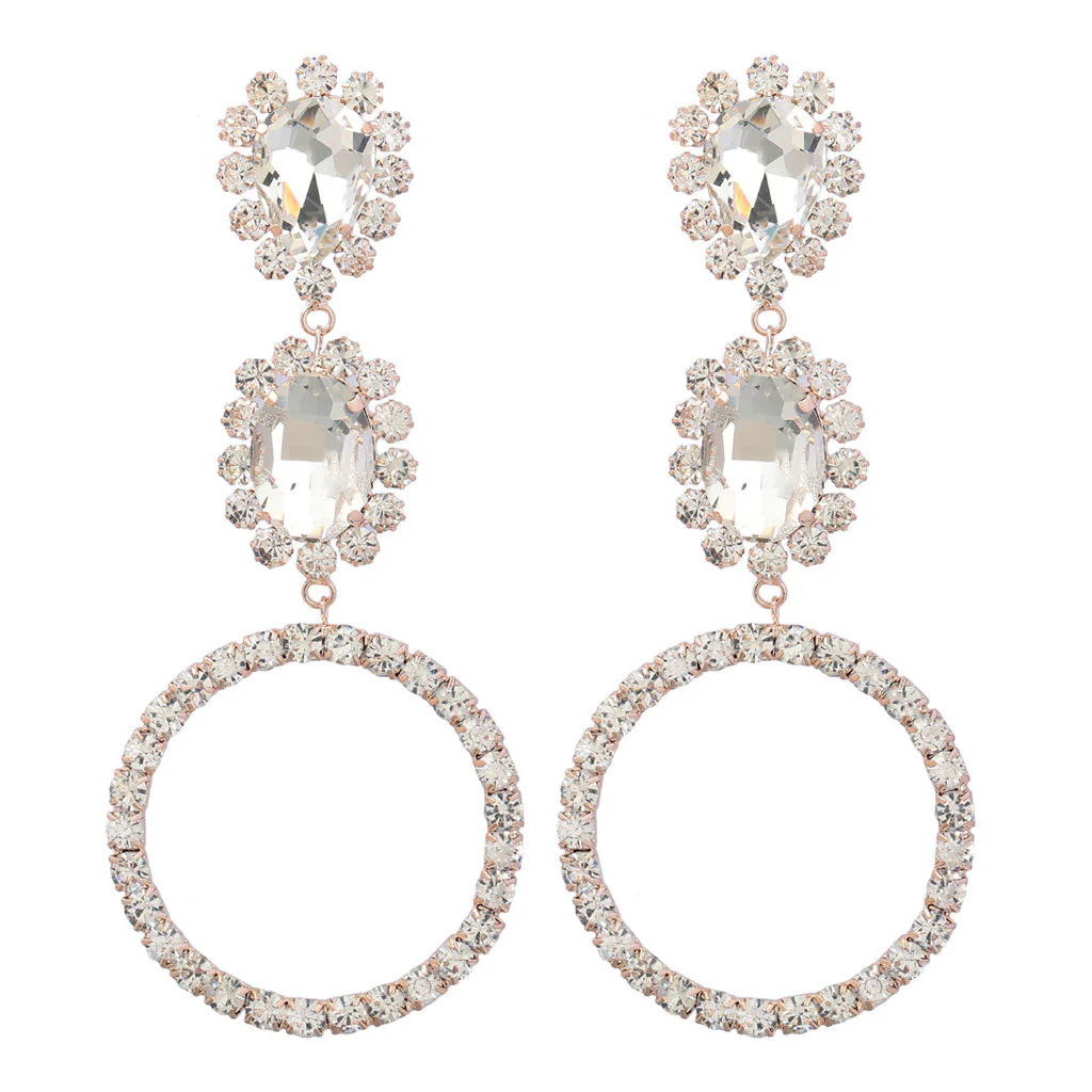 Luxury Gem Detail Crystal Embellished Triple Drop Earrings - Gold - Image 2