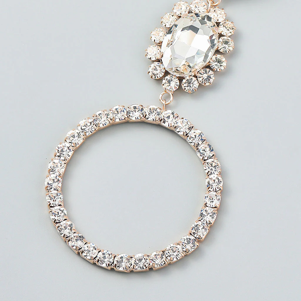 Luxury Gem Detail Crystal Embellished Triple Drop Earrings - Gold - Image 4