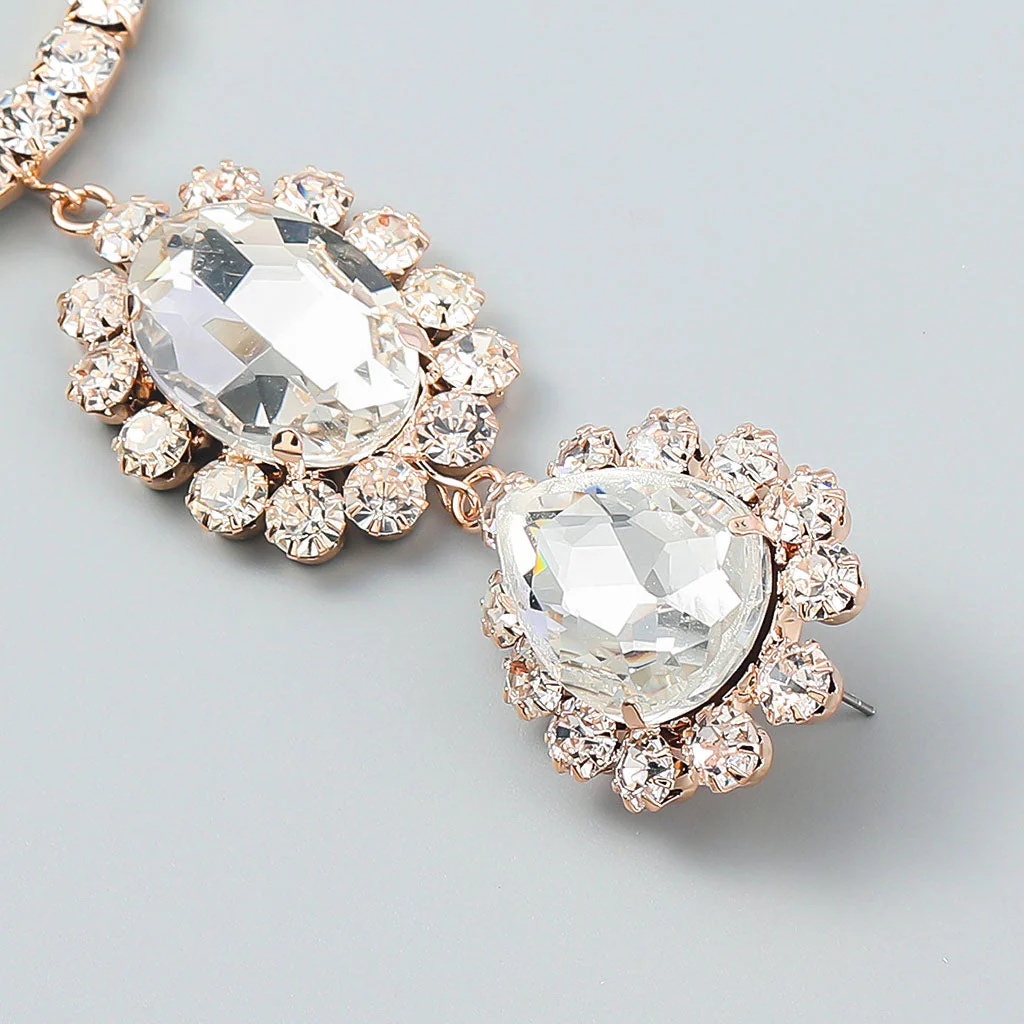 Luxury Gem Detail Crystal Embellished Triple Drop Earrings - Gold - Image 5