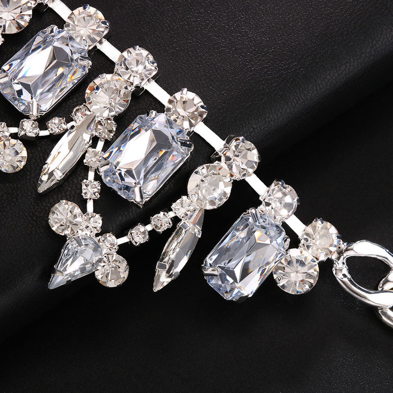 Luxury Gemstone Crystal Embellished Collar NeckLace - Silver - Image 2