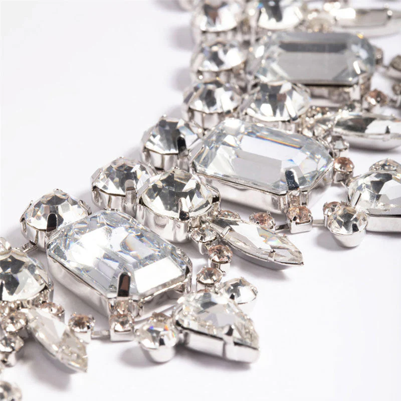 Luxury Gemstone Crystal Embellished Collar NeckLace - Silver - Image 5