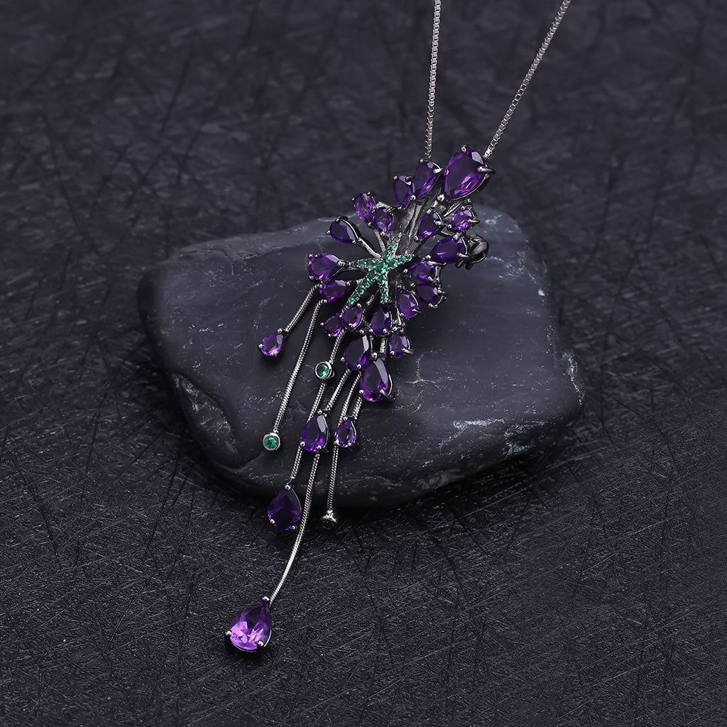 Luxury Green Nano Emerald Star Natural Amethyst Pendant NeckLace - Image 2