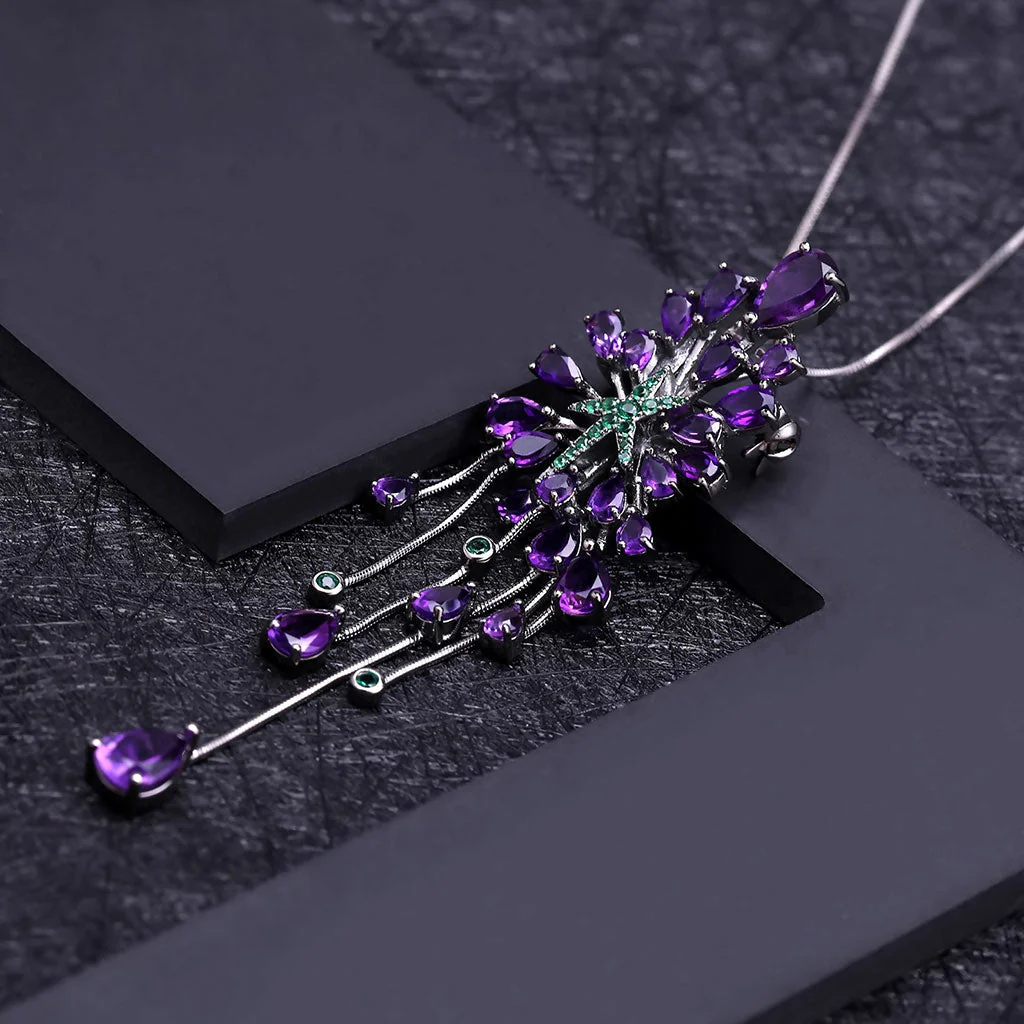 Luxury Green Nano Emerald Star Natural Amethyst Pendant NeckLace - Image 3