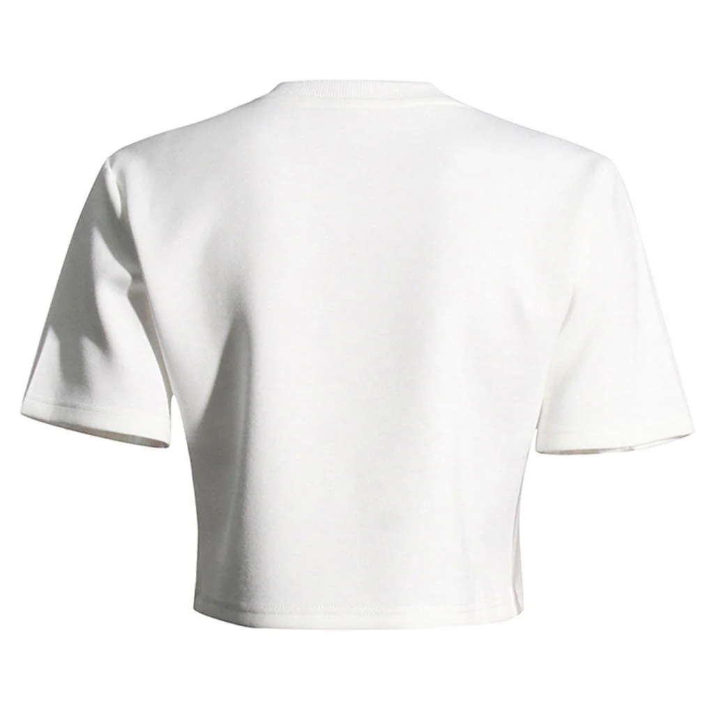 Luxury Rhinestone Bow Split Short Sleeve Notched V Neck Crop Top - Image 4