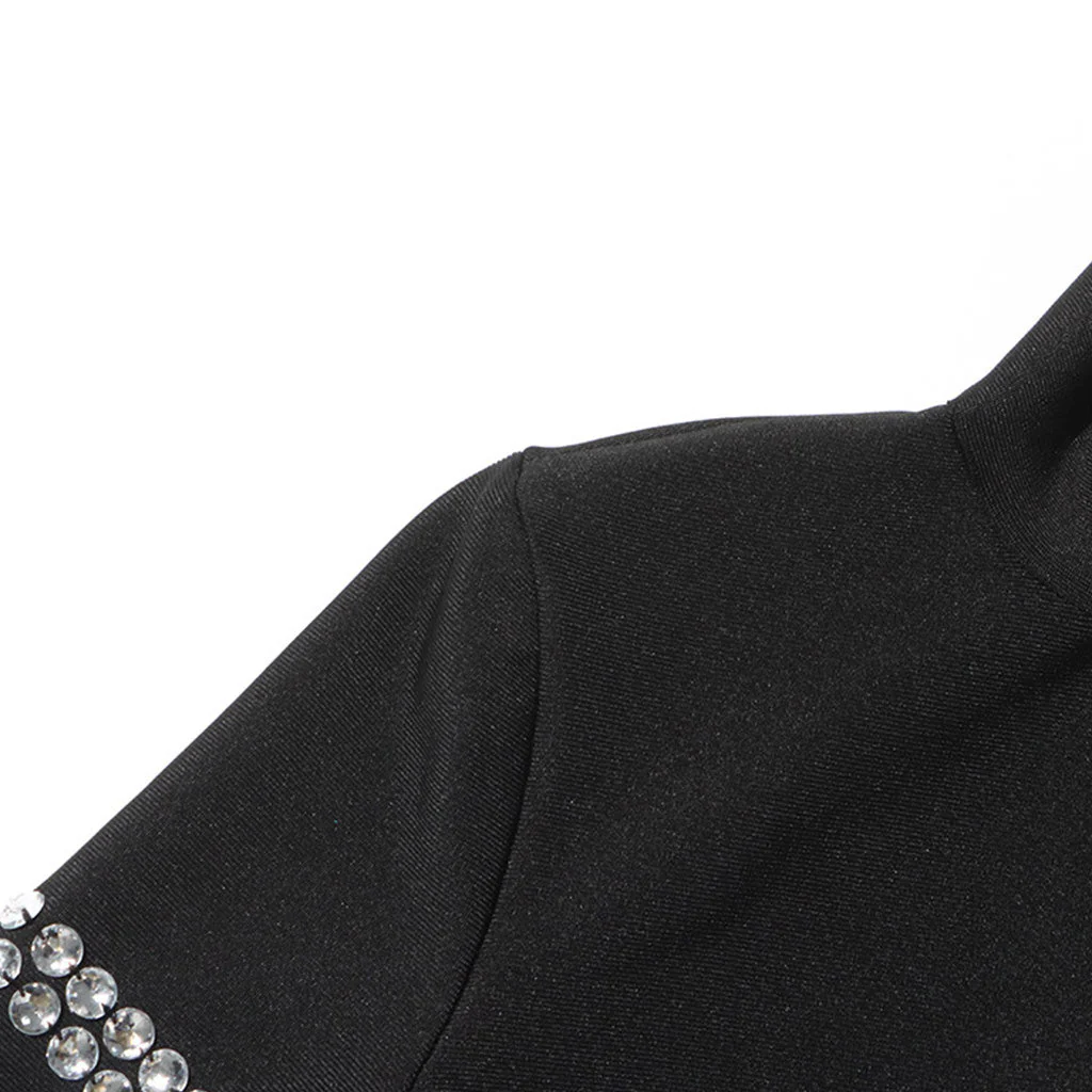 Luxury Rhinestone High Neck Long Sleeve Bodycon Bandage Jumpsuit - Image 3