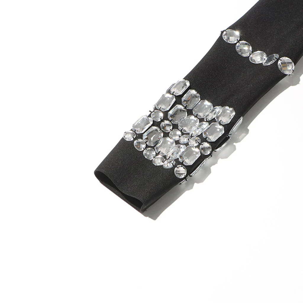 Luxury Rhinestone High Neck Long Sleeve Bodycon Bandage Jumpsuit - Image 4