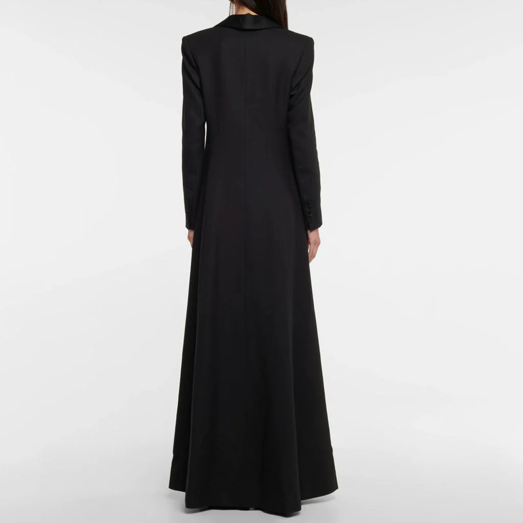 Luxury Sheen Satin Peak Lapel Long Sleeve Single Breasted Long Tailored Coat - Image 2