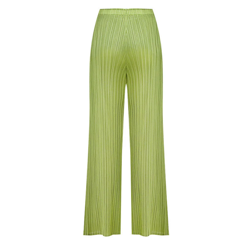 Luxury Solid Color High Waist  Ankle Length Straight Leg Pleated Pants - Image 9
